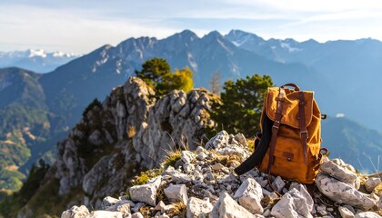 Hiking backpack on mountain peak (1)