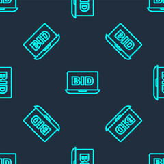 Green line Online auction icon isolated seamless pattern on blue background. Bid sign. Auction bidding. Sale and buyers. Vector