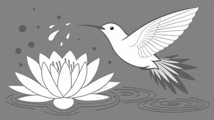 Fototapeta premium Hummingbird feeding from a water lily monochrome nature illustration elegant design vector art bird and flower graphic serene wildlife scene.