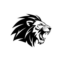 Fierce red mane Asian lion roaring head illustration