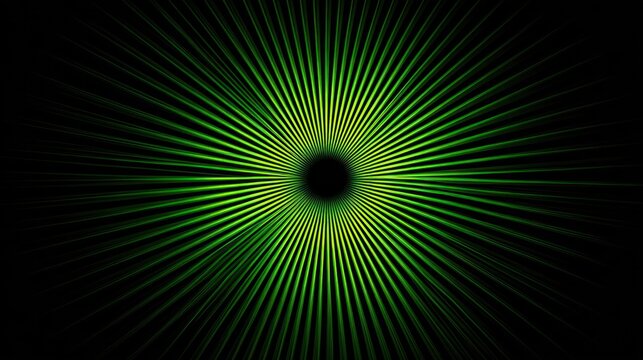 Radiant green lines radiate from a central point on a black background
