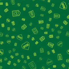 Set line Sport training program, Fitness gym heart and Sports nutrition on seamless pattern. Vector