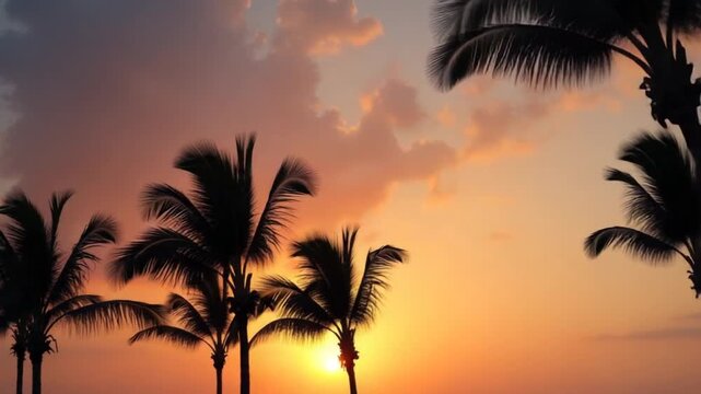 Palm trees at sunset light