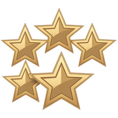 Five golden stars shiny award achievement ranking recognition rating excellence quality success awarding success isolated on transparent background