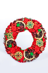 Christmas wreath candle candle gingerbread tree white snow isolated