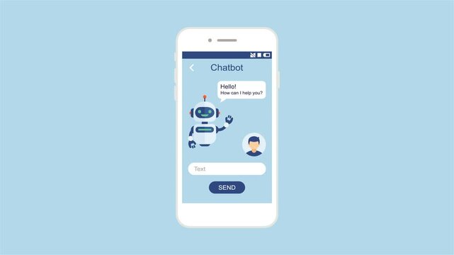 Artificial intelligence chatbot concept showing a robot assistant on a mobile phone screen providing online customer support and help to a user