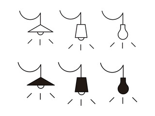 コードが付いた照明器具のアイコンのイラストのセット