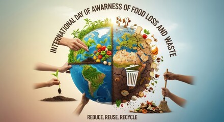 International day of awareness of food loss and waste shown with earth concept