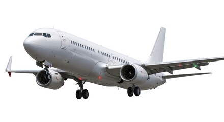 Commercial Airplane in Flight on White Background