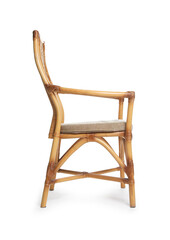 One stylish wicker chair isolated on white. Used stuff