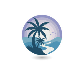 Obraz premium Palm trees with river logo design template illustration