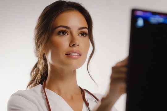 Professional examining medical image screen. - Powered by Adobe