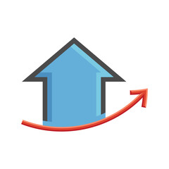 House increase value vector icon. House with rising graph, symbolizing property value growth and real estate investment. Ideal for housing market trends, property investment, financial growth.