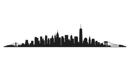 black silhouette of a city skyline with skyscrapers and bridges