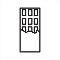 Icon chocolate, bitten chocolate bar in opened red wrap , dessert, vector illustration in flat style, Chocolate bar on white background. Milk chocolate bar