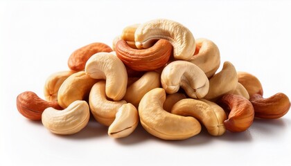 Fototapeta premium fresh and delicious cashew nuts piled beautifully on a white background