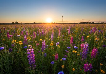 Obraz premium Sunset Serenade: Wildflower Meadow