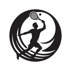 tennis player vector silhouette clip art logo design illustration. tennis ball icon set collection.