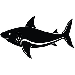 Black silhouette of a shark swimming white background 2