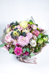 Bouquet of fresh delicate flowers on a white background gift