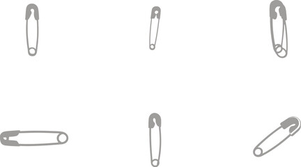 Assortment of silver safety pins in various orientations