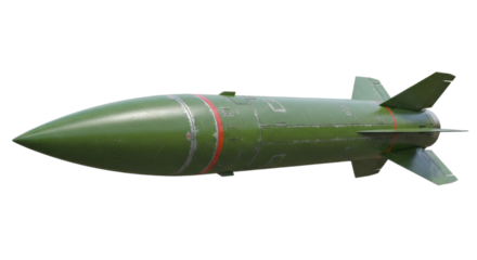 Green Military Army Missile with Red Stripes cutout isolated on transparent bg, png