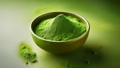 vibrant green powder swirling in a bowl against a soft background