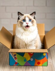 Ragdoll cat in a box