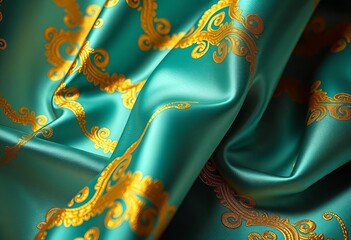 Intricate woven silk with gold thread, subtle sheen,  luxury,  visual
