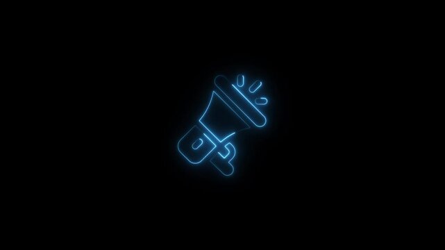 Neon light hand speaker animated on black background. Loudspeaker sound icon animation, speaker volume sound animated.