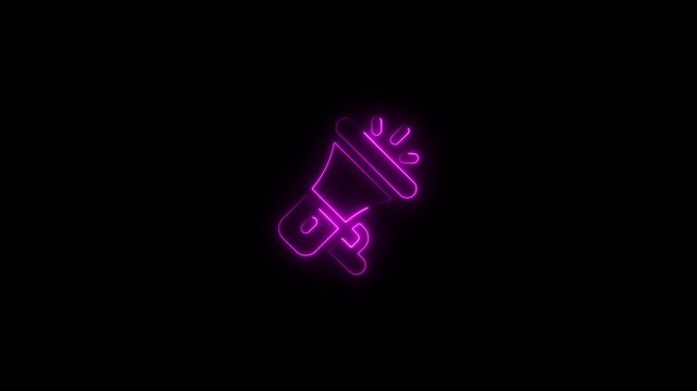 Neon light hand speaker animated on black background. Loudspeaker sound icon animation, speaker volume sound animated.