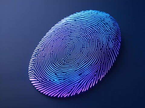 Futuristic glowing blue digital fingerprint for advanced security and identity verification on a subtle grid background