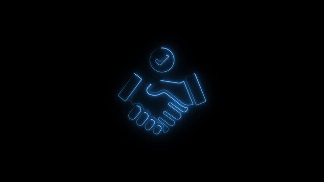 glowing neon Handshake success icon animation with black background. business handshake animation. Neon Handshake symbol concept Animated on a black background