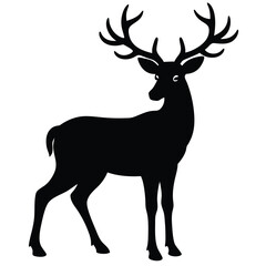 Black silhouette of a stag with large antlers deer