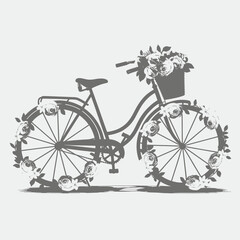 Obraz premium Vintage bicycle adorned with roses on a light gray background