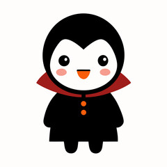 Cute kawaii vampire character with red cape and orange buttons