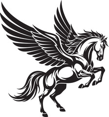 Silhouette of majestic winged horse pegasus in dynamic pose