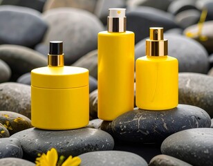 A complete collection of makeup products including lipstick, mascara, foundation, blush, eyeshadow, brushes, and cosmetics essentials in stylish and colorful designs