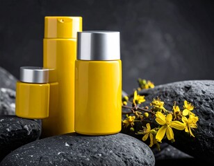 A complete collection of makeup products including lipstick, mascara, foundation, blush, eyeshadow, brushes, and cosmetics essentials in stylish and colorful designs