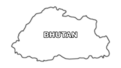 Black And White Bhutan Map Outline Minimalist Monochrome Illustration