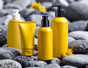 A complete collection of makeup products including lipstick, mascara, foundation, blush, eyeshadow, brushes, and cosmetics essentials in stylish and colorful designs