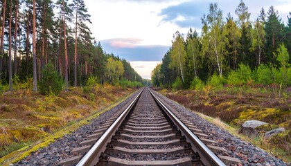 Railway tracks through a forest