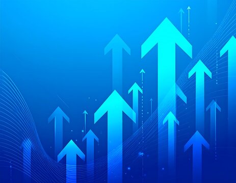 Abstract graphic of upward arrows against a blue background