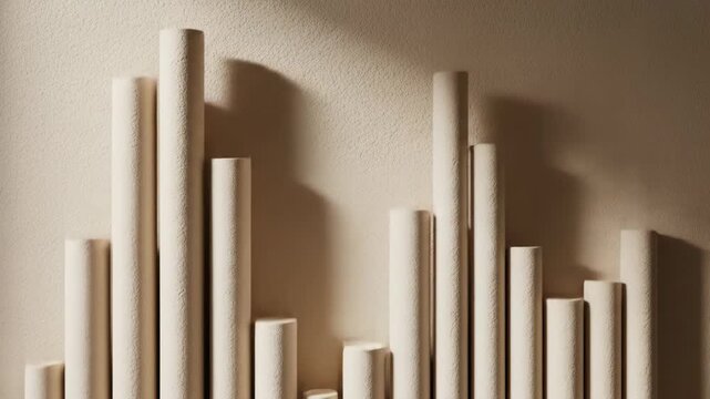 Cylinder cluster against textured wall, bathed in warm, directional light