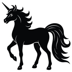 Black silhouette of a unicorn with flowing mane and tail 2