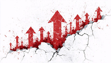 Graphical representation of rising trends with arrows on cracked surface symbolizing growth and development over time Generative AI