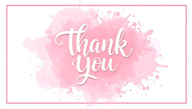 A pink thank you card with watercolor splatters