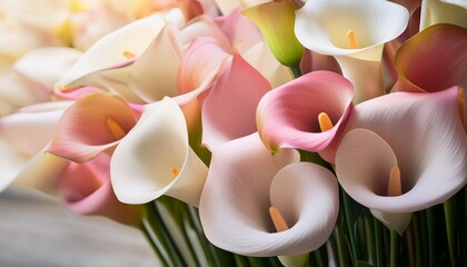 elegant calla lilies in white pink and soft hues create stunning floral display perfect for any occasion