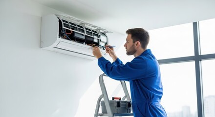 HVAC Technician Repairing Air Conditioner Unit