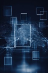 Digital squares on map, technology background. For global communication concepts